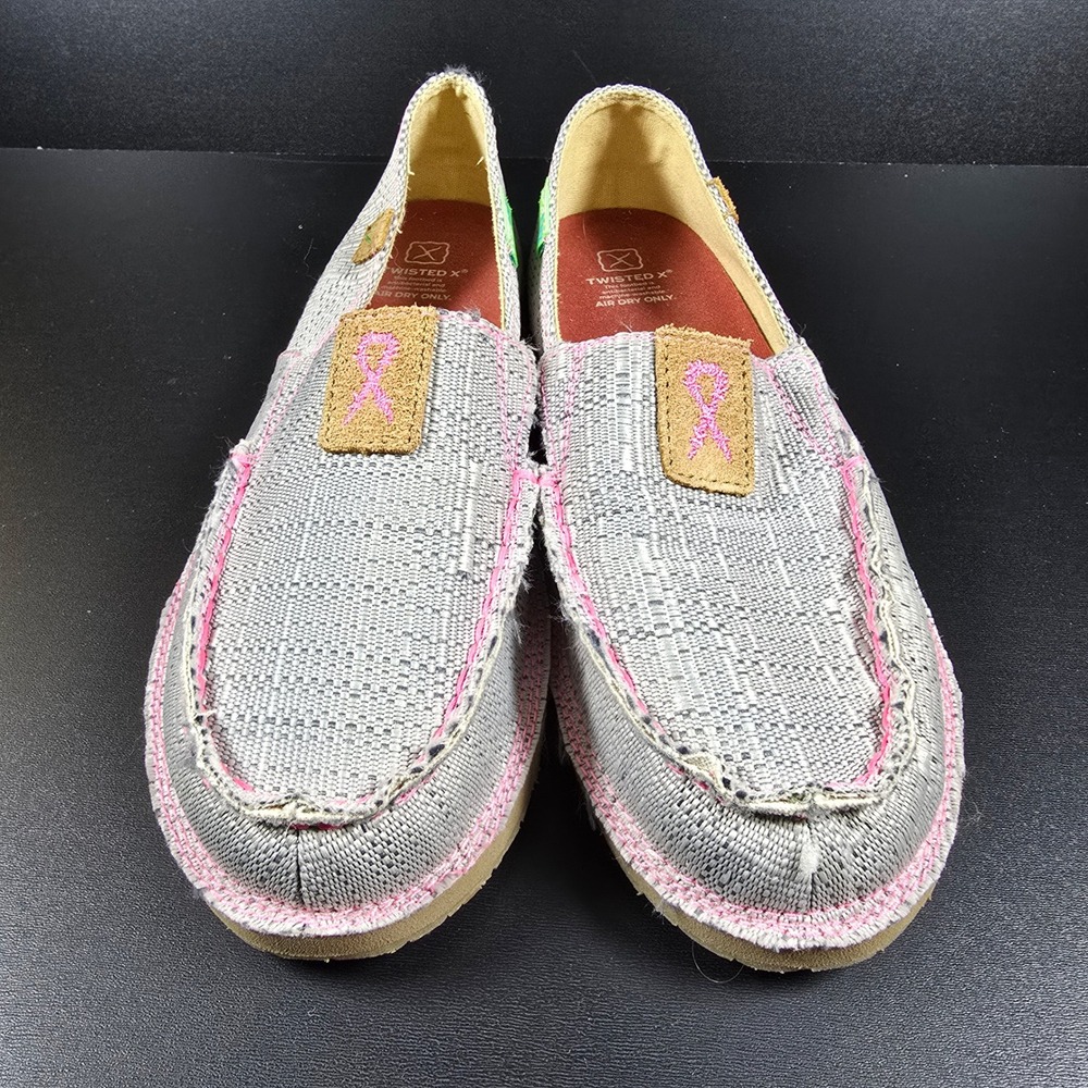 Twisted X WCL0012 Moccasins Womens 7.5 Grey Pink Ribbon ecoTWX Slip On Loafers - Picture 4 of 12